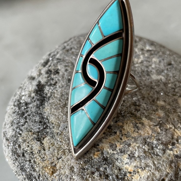 Sold Vintage Zuni Turquoise Hummingbird Amy Quandalacy Ring - Picture 2 of 11